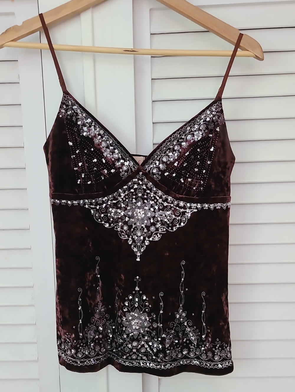 Lush Brown Velvet Sequin Embellished Camisole